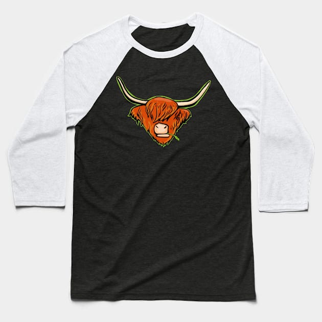 Scottish Coo Cute Scottish Cow Baseball T-Shirt by SusanaDesigns